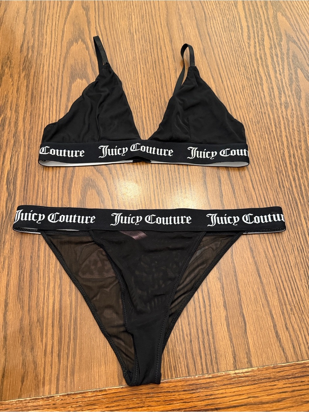 Juicy Couture Black Logo Mesh Bralette & Bikini Brief Set